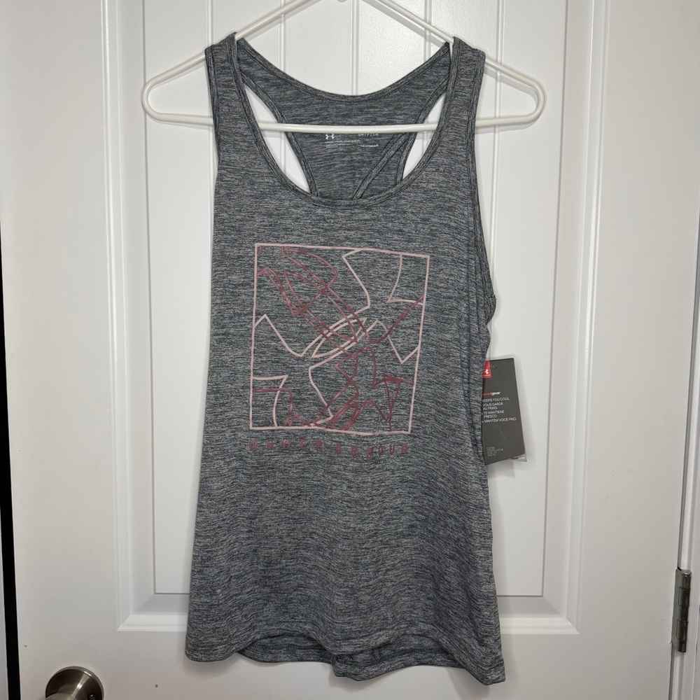 NEW Under Armour Tech Twist Graphic Racerback Tank Top Women’s Small Gray Pink